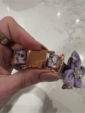 Floral Lavender Dog Collar with Rose Gold Hardware